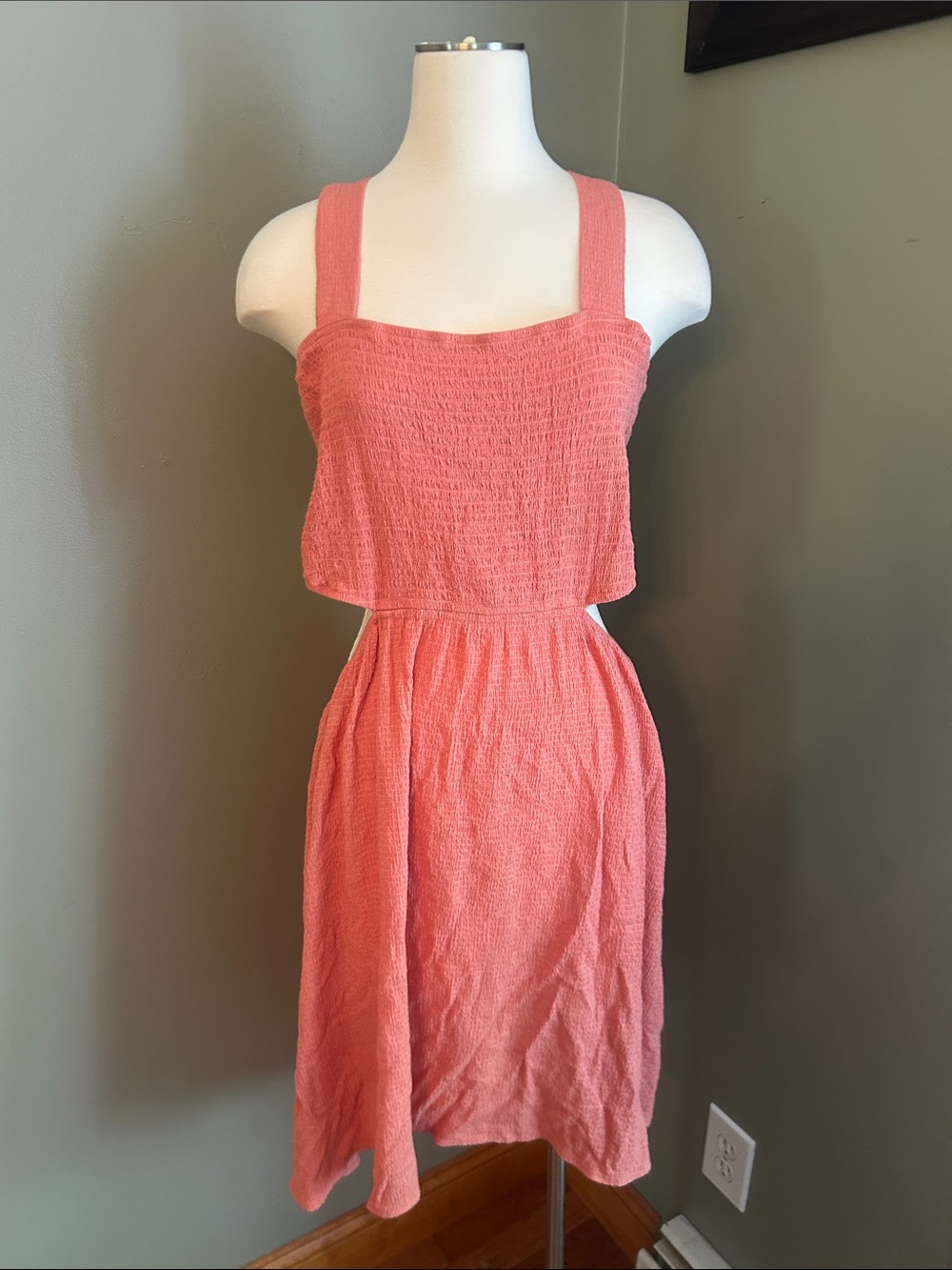 Forever 21 Coral Smocked Cut-Out Dress with Wide Straps